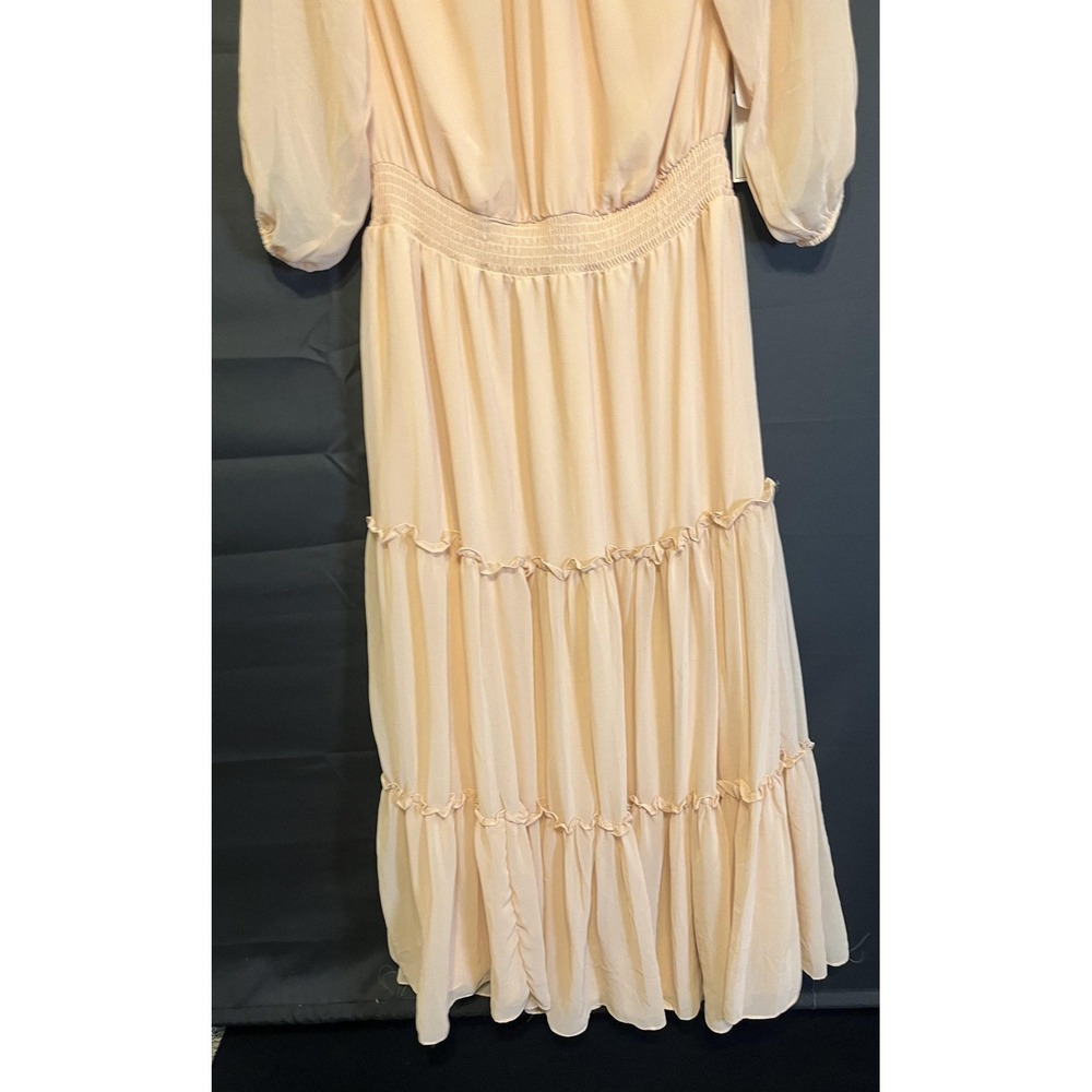 1. STATE Dress Womens XL Beige Autumnal Tones Off Shoulder Tiered Midi Chiffon - Picture 5 of 16